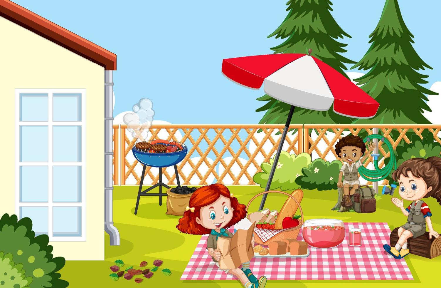 Outdoor park scene with children vector