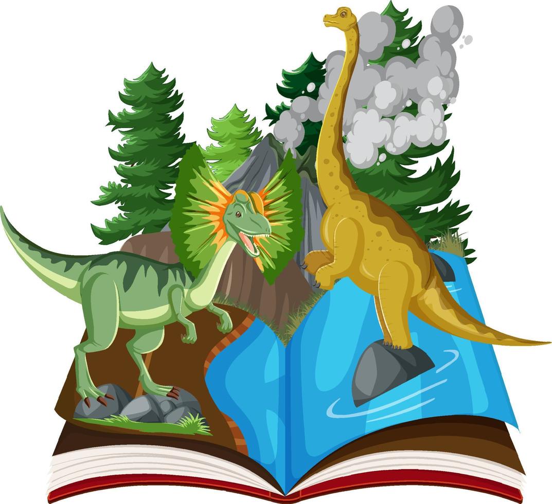 Scene with two dinosaurs by river vector