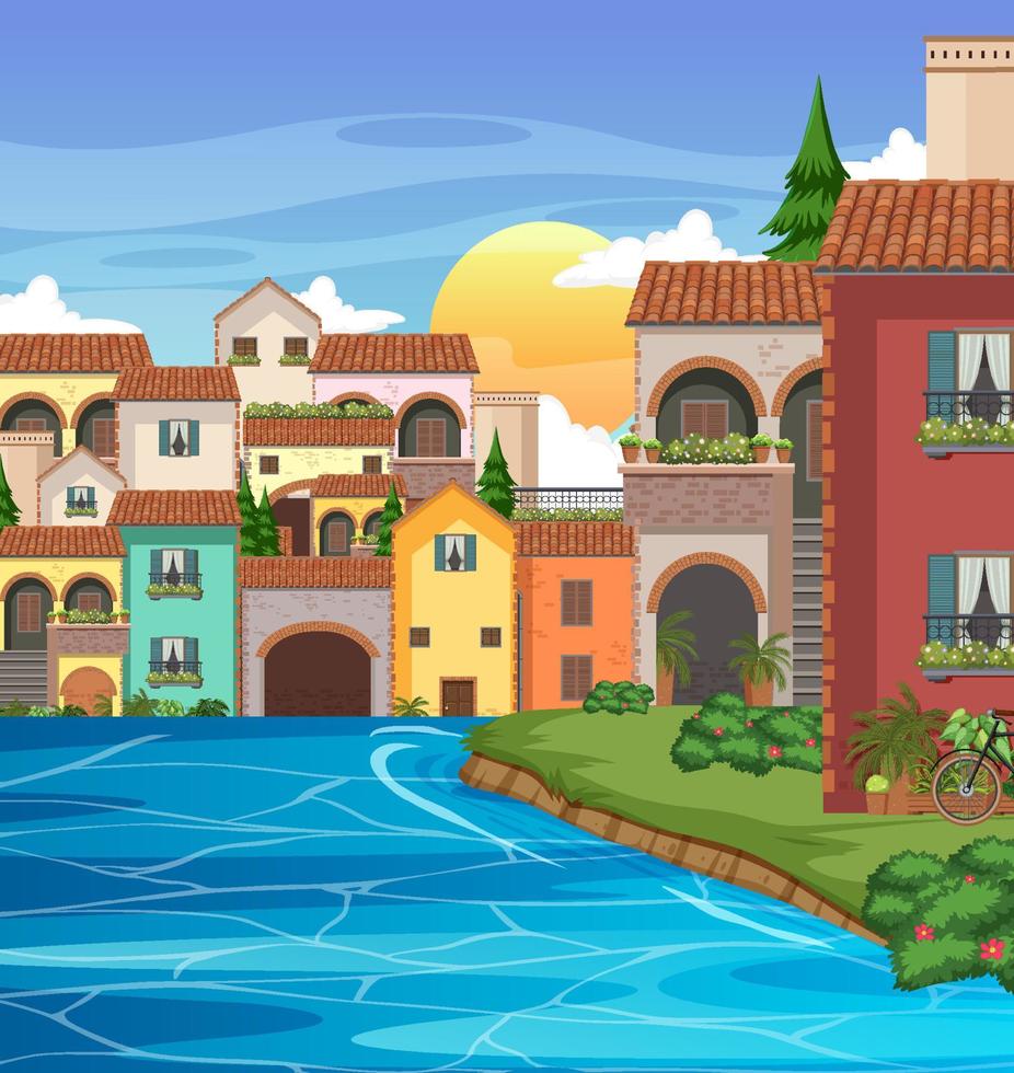 Italy town style house and building landscape vector