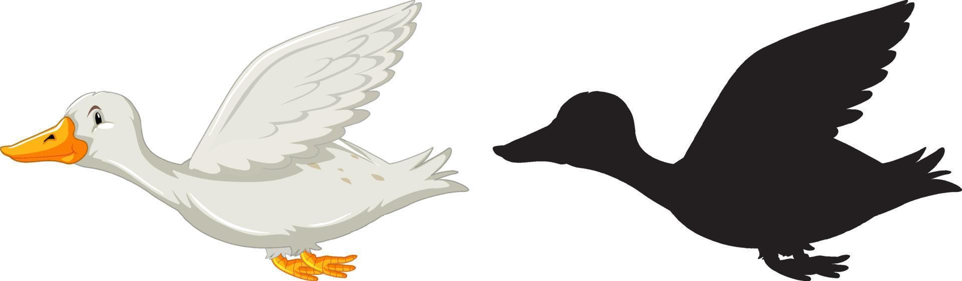 Cartoon duck and its silhouette vector