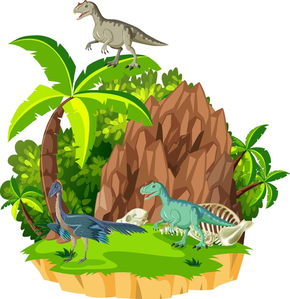 Scene with dinosaurs carnotaurus on island vector