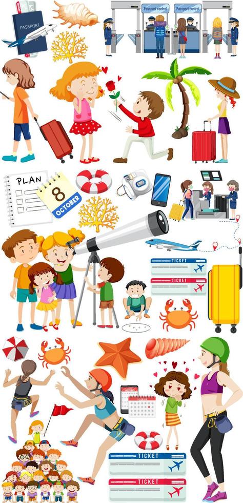 Set of cartoon character and object for travel vector