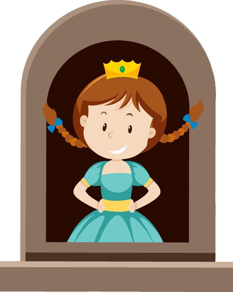 personaje de princesa de fantasía junto a la ventana sobre fondo blanco vector