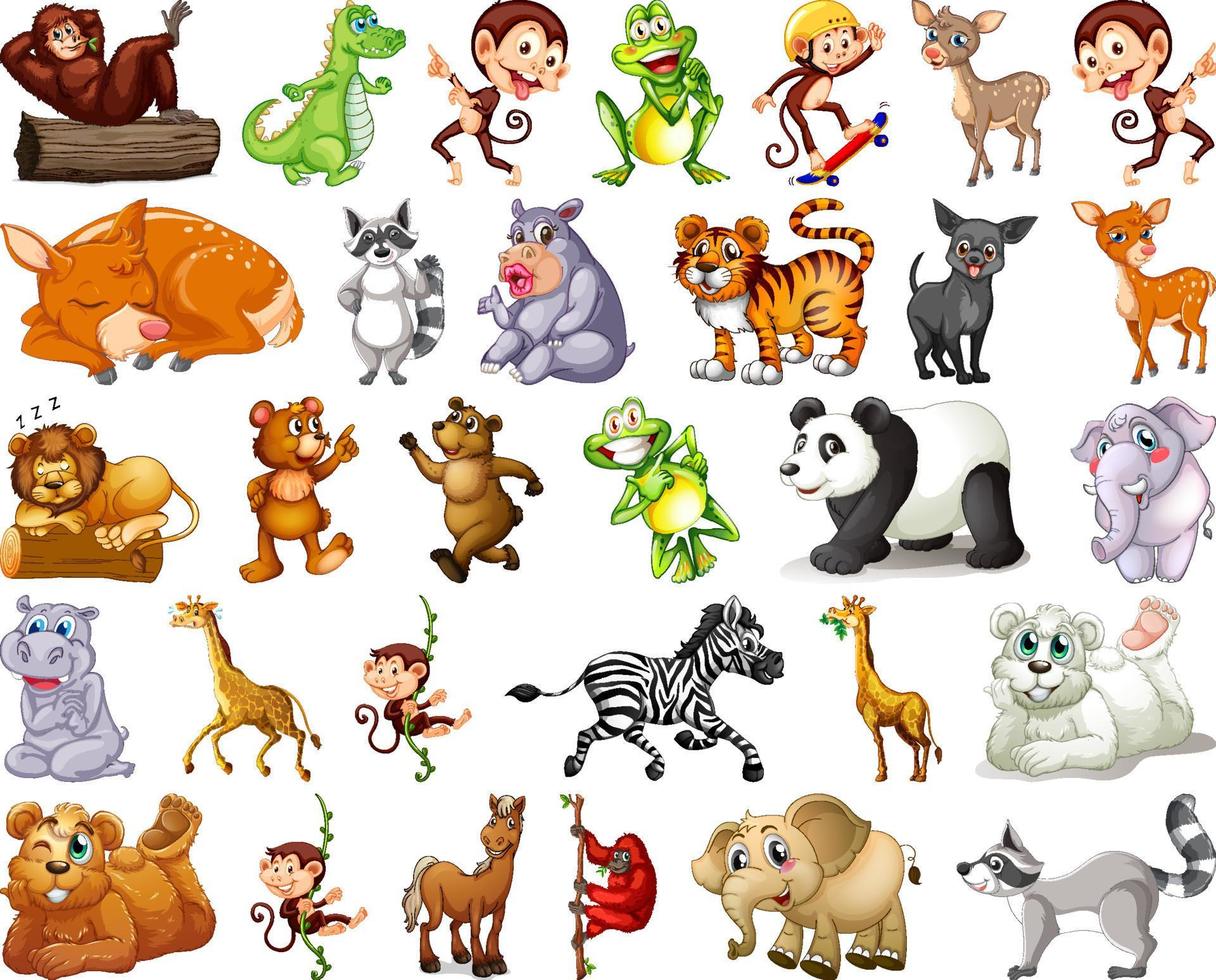 Set of animal cartoon character vector