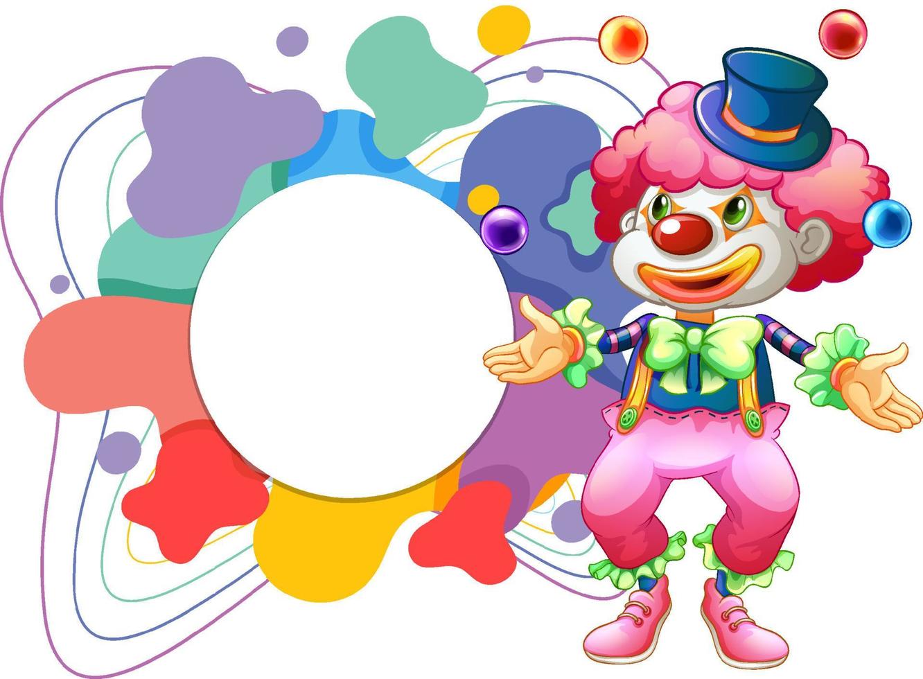 lindo payaso con banner de marco colorido en blanco vector