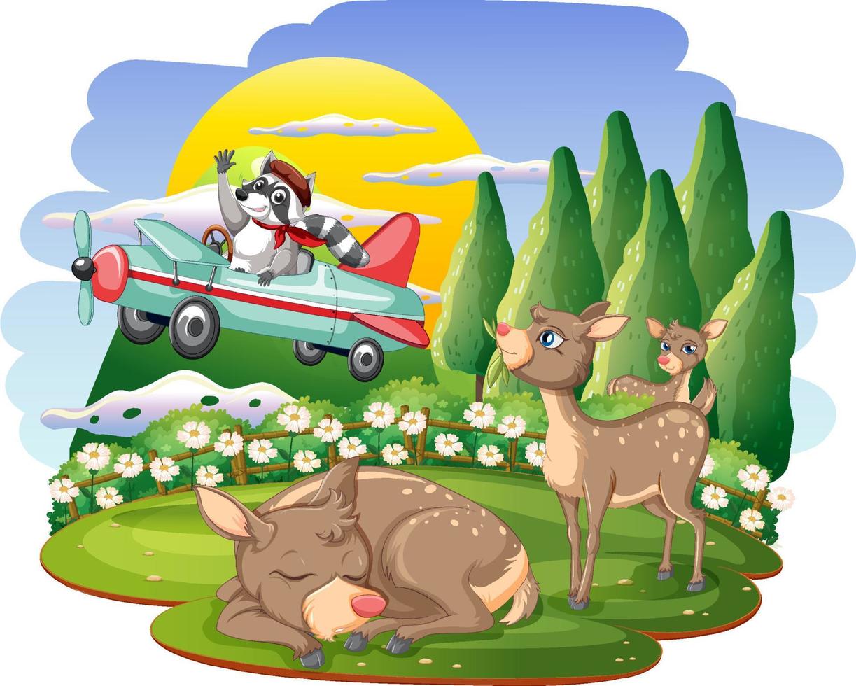 Isolated scene with different cute animals vector