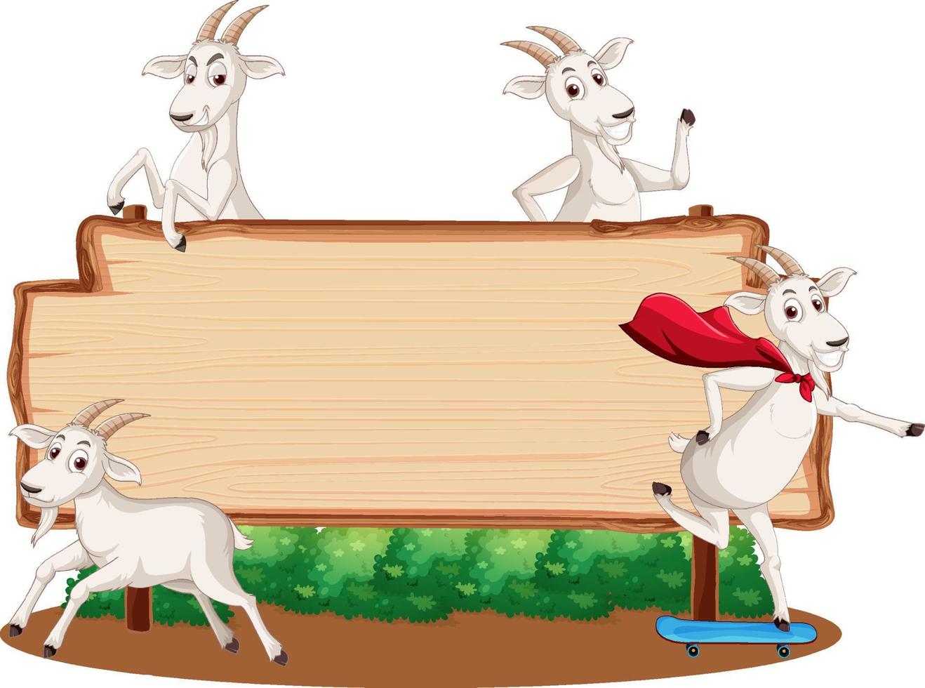 Blank wooden signboard with sheep cartoon vector