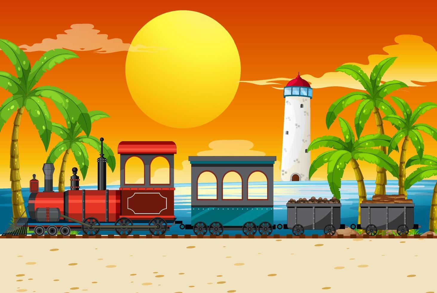 Outdoor scene with a steam locomotive train vector