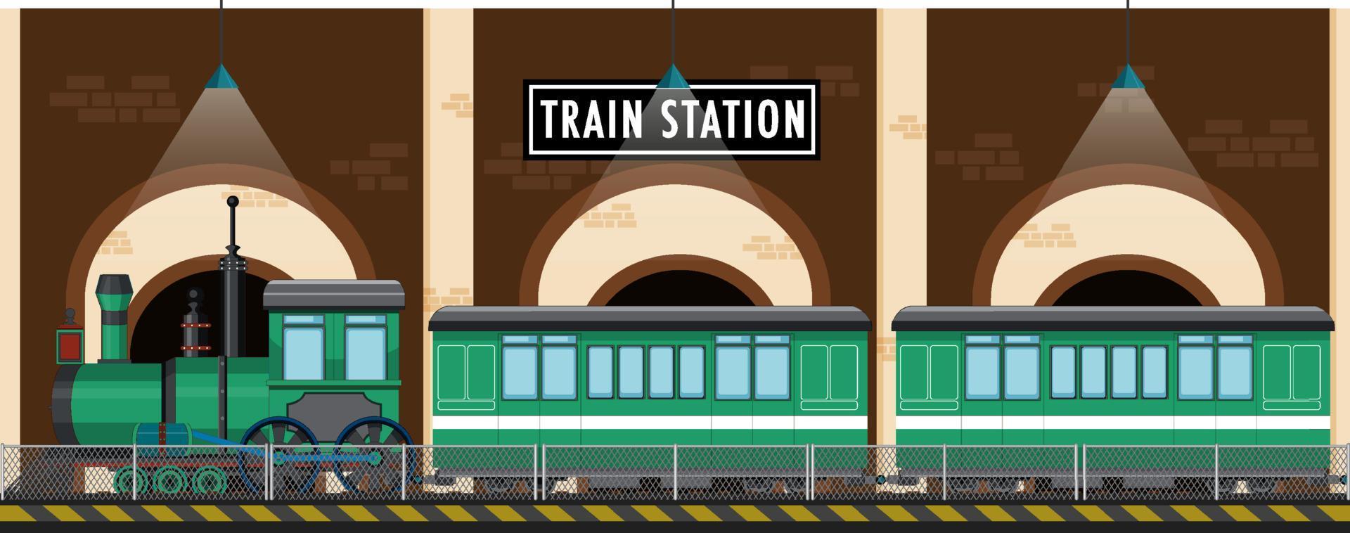 Train station scene with steam locomotive vector