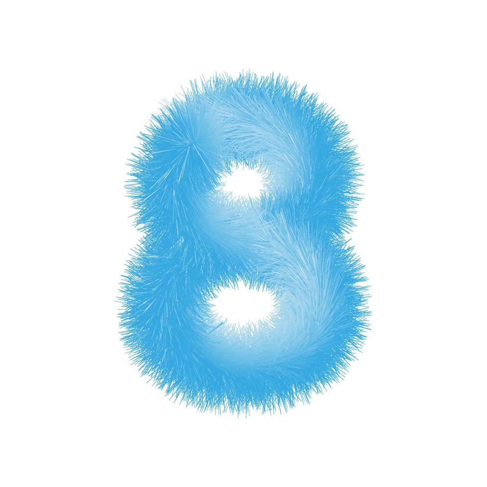 urry number 8 font vector. Easy editable digit. Soft and realistic feathers. Number 8 with blue fluffy hair isolated on white background. vector