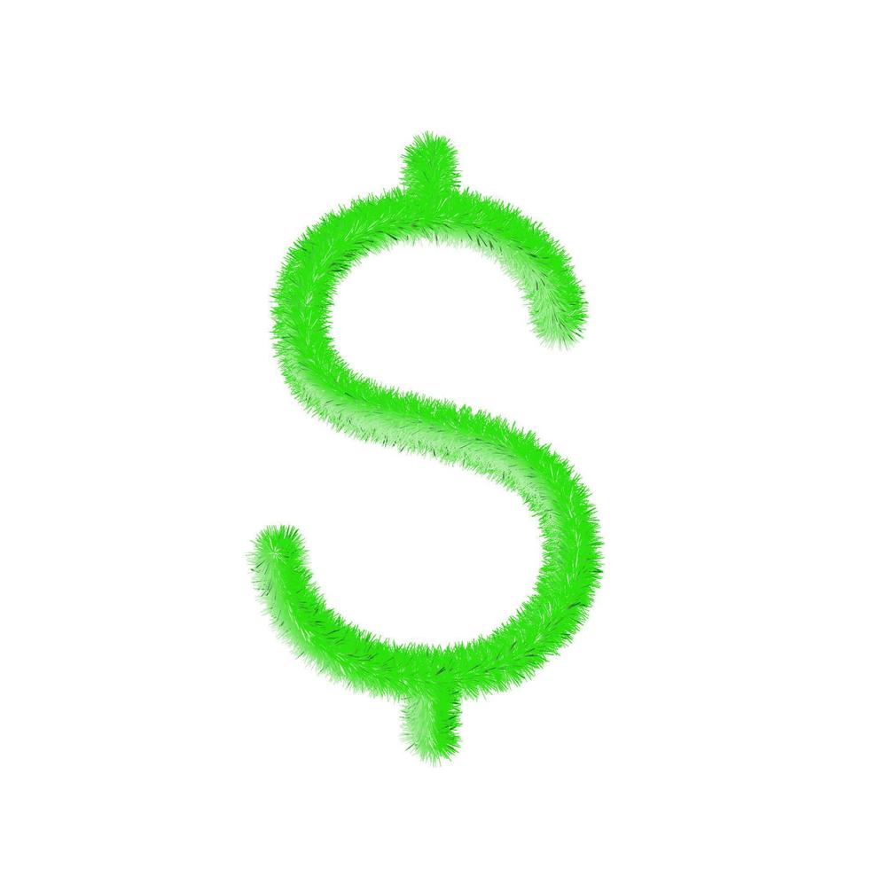 símbolo de dólar moneda icono herboso y peludo. dólar americano economía y comercio moneda peluda. símbolo de dinero fácil de editar. Plumas suaves y realistas. verde esponjoso aislado sobre fondo blanco. vector