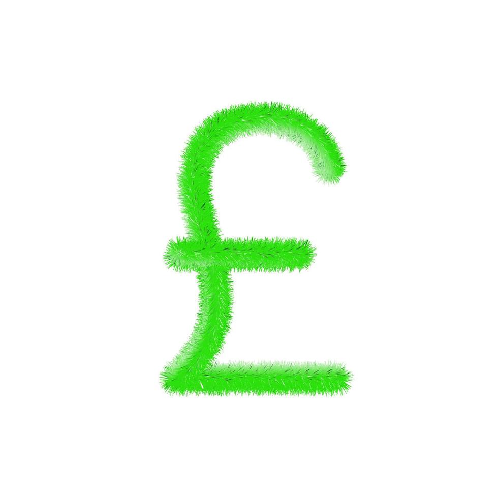 Pound symbol currency grassy and furry icon. UK economy and trade hairy currency. Easy editable money symbol. Soft and realistic feathers. Fluffy green isolated on white background. vector