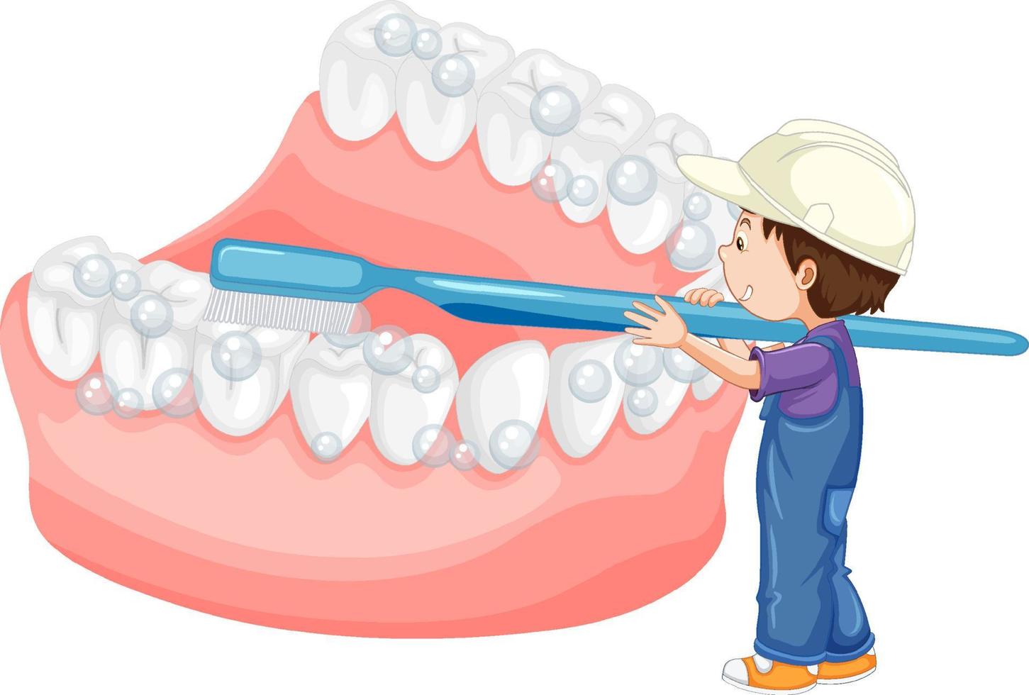 Happy kid brushing whiten teeth with a toothbrush on white background vector