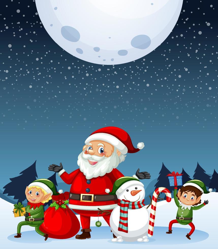 Snowy winter night with Santa Claus and elves vector