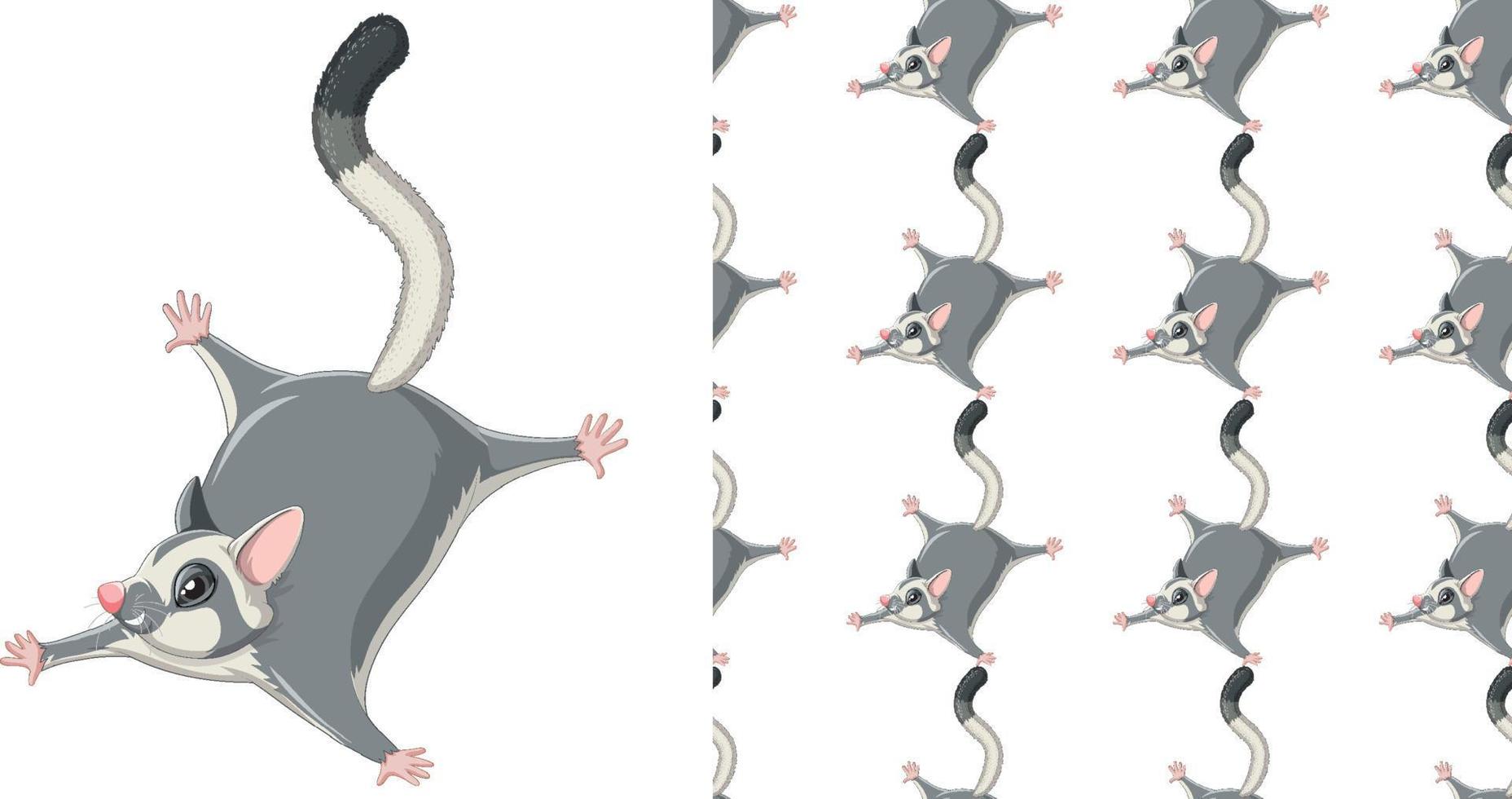 Seamless design of sugar glider  on white background vector