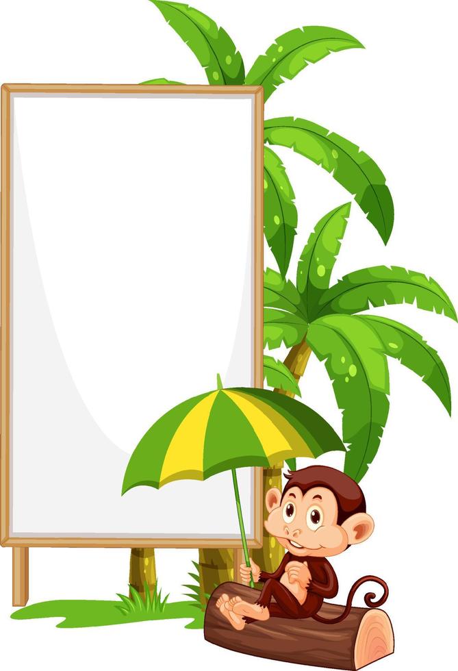 Blank wooden signboard with monkey catoon vector