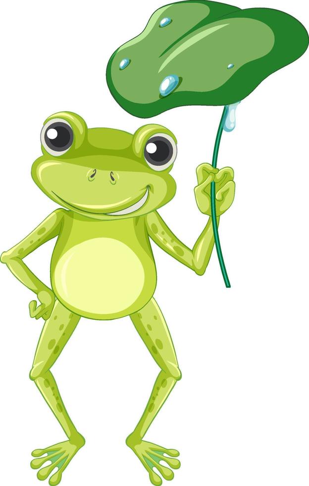 Cartoon frog holding lotus leaf vector