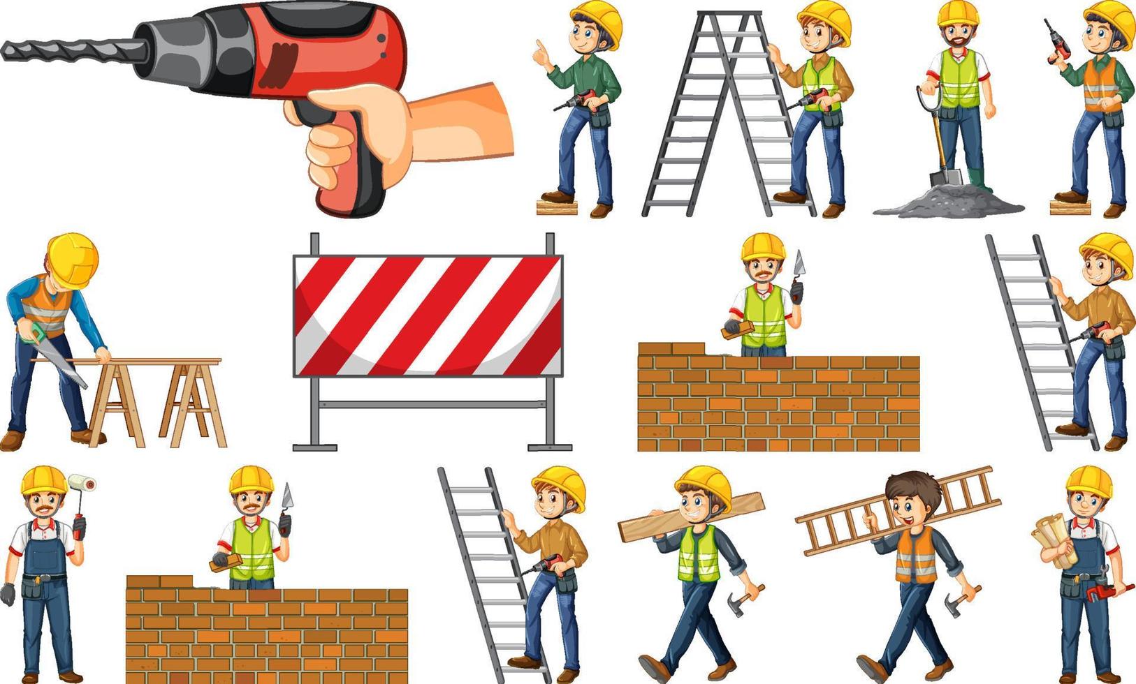 Construction worker set with people at work vector