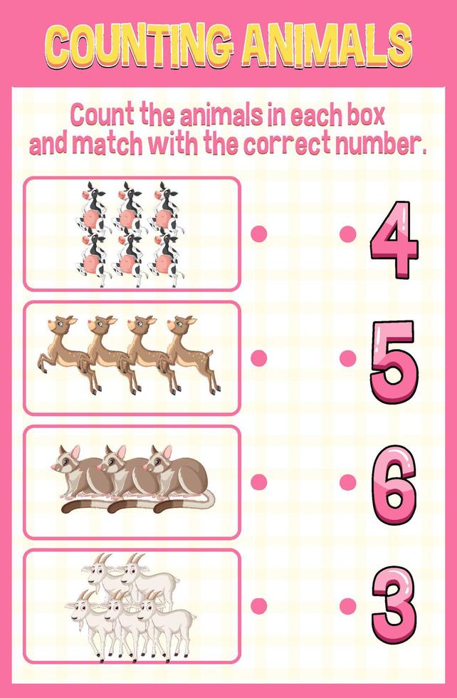 Match by count with different types of animals vector