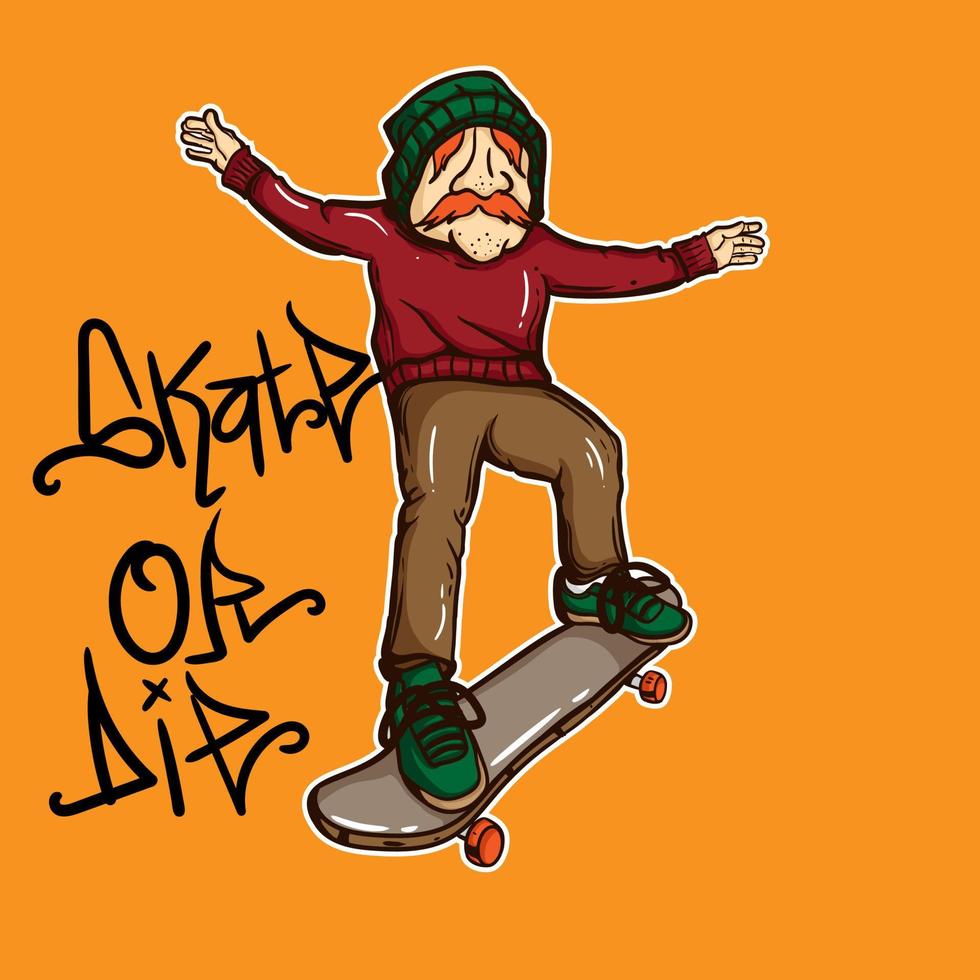 cartoon skateboarding hipster illustration vector