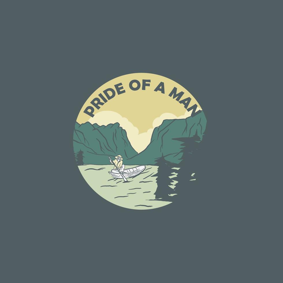 old man rowing on the lake. Collection of  wilderness, camping, adventure, explorer, climber emblem and logo graphics for t-shirt, apparel, merchandise sticker vector