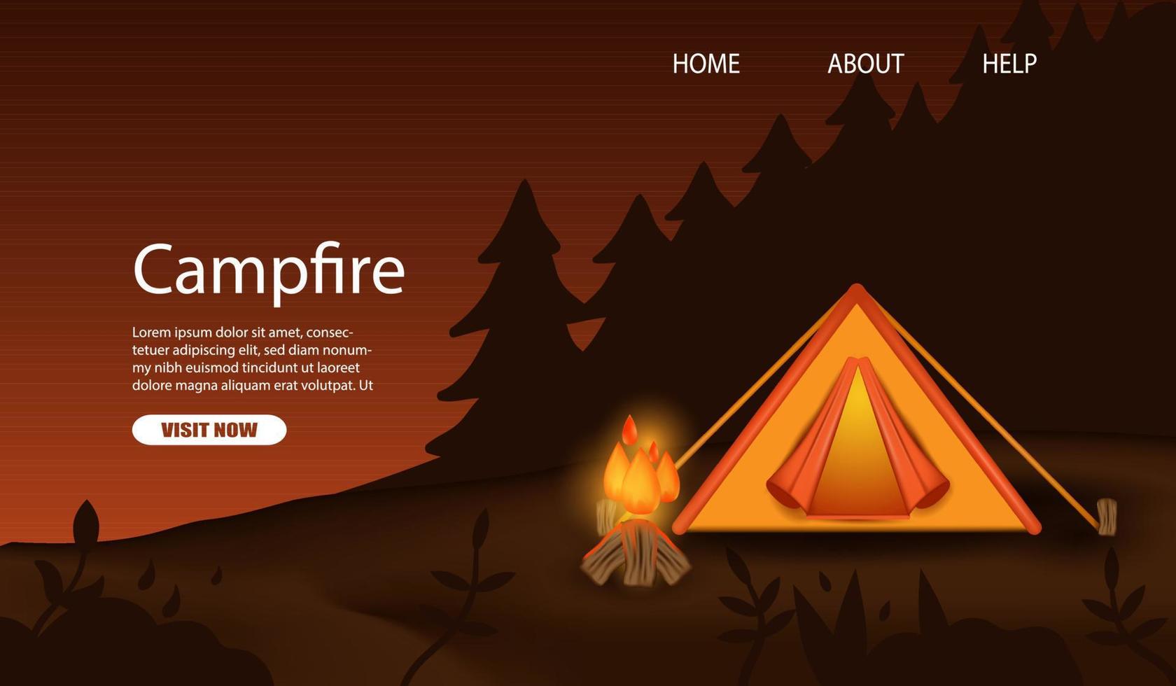 noche de camping de banner web con vector 3d