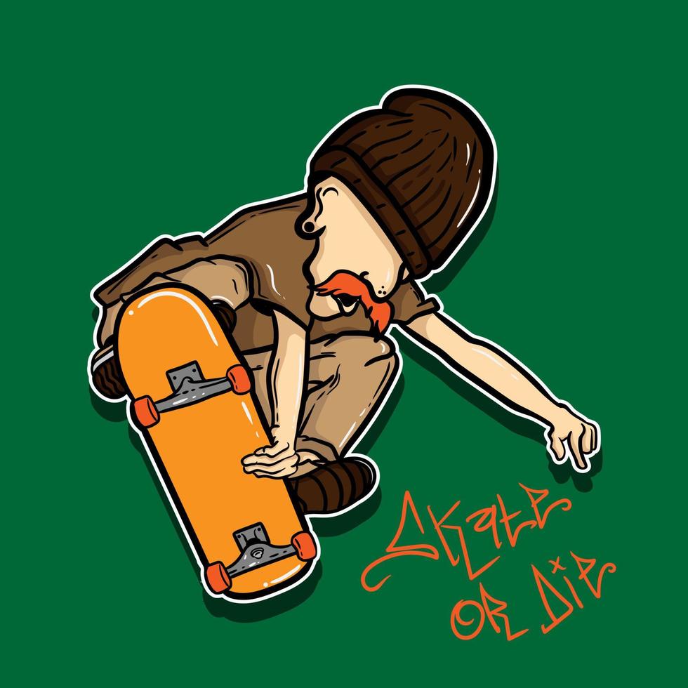 ilustración de hipster de skate de dibujos animados vector