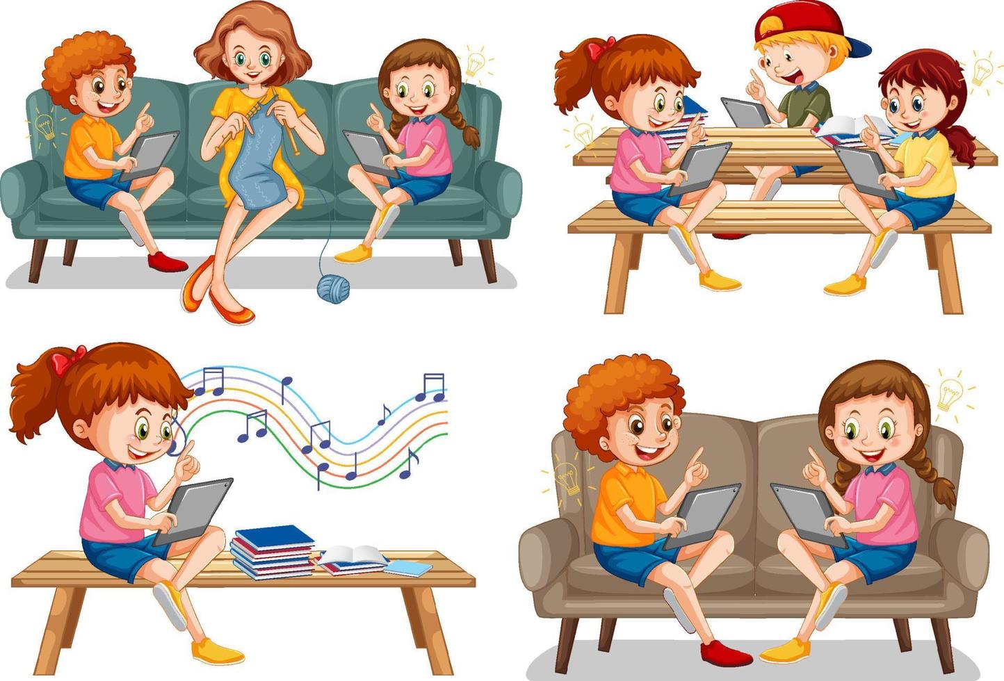 Set of children doing different activities vector