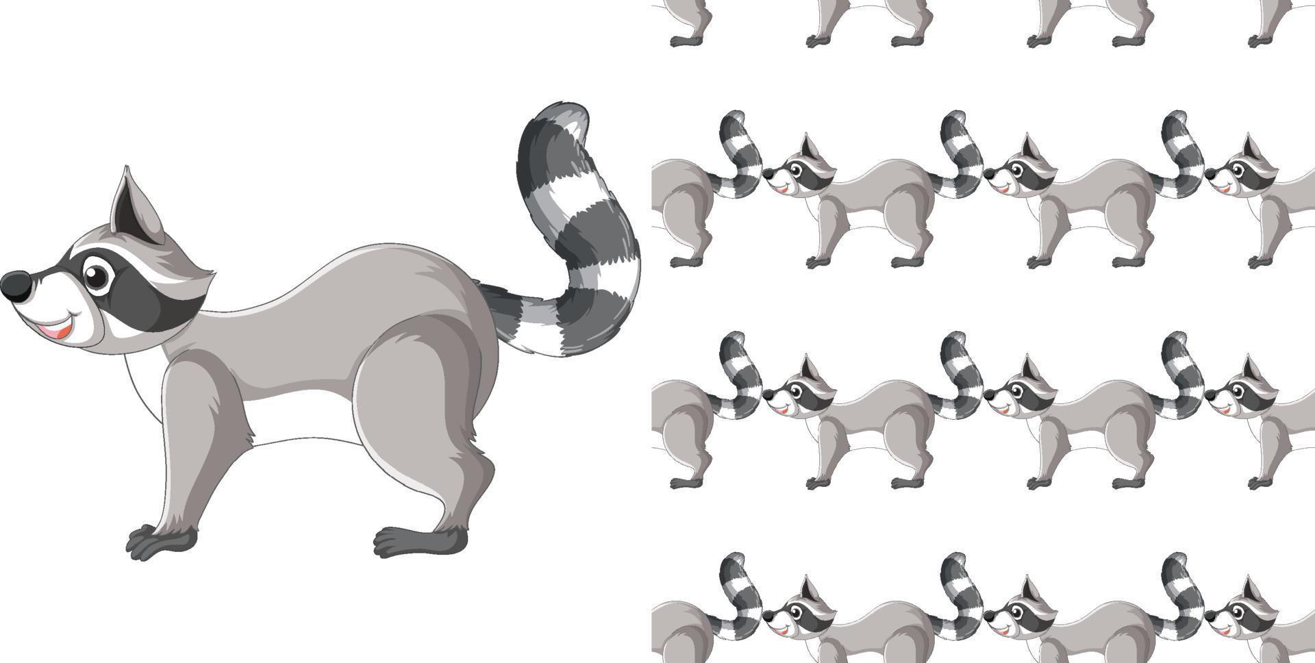Seamless design of raccoon on white background vector