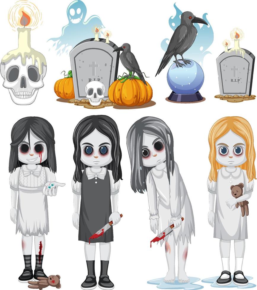 Set of halloween ghost and elements vector