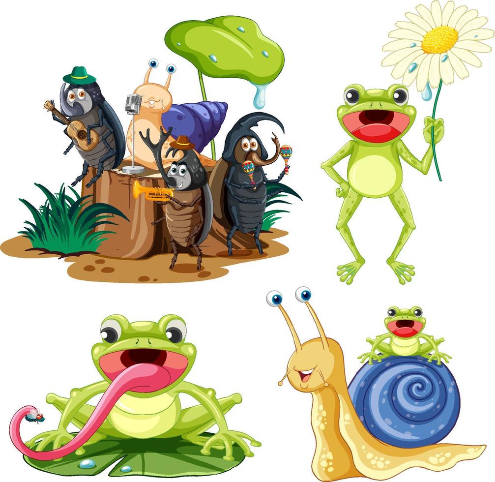 Set of different invertebrate animals in cartoon style vector