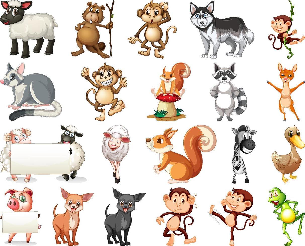 Set of animal cartoon character vector