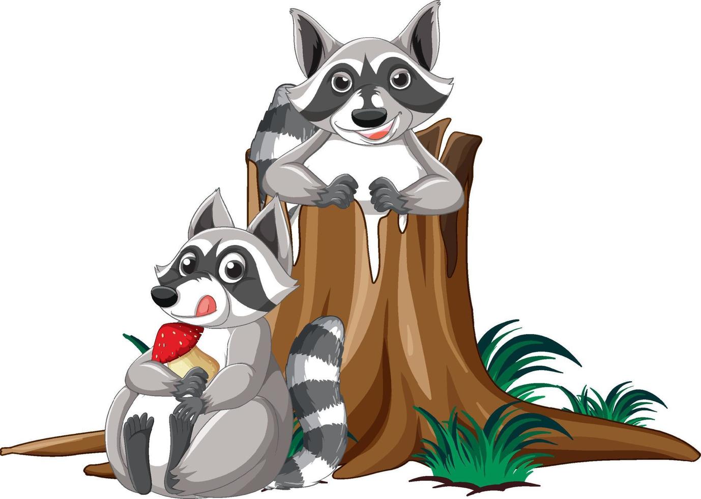 Two raccoons by the log vector