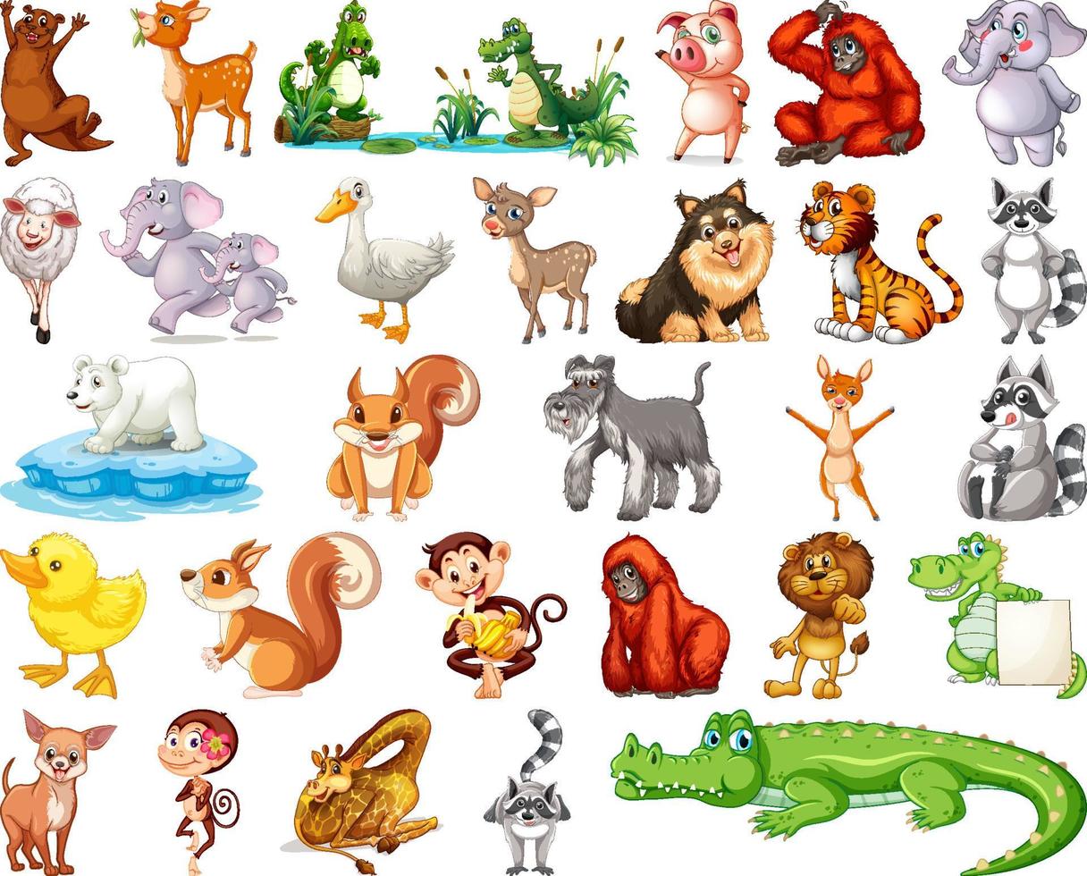 Set of animal cartoon character vector