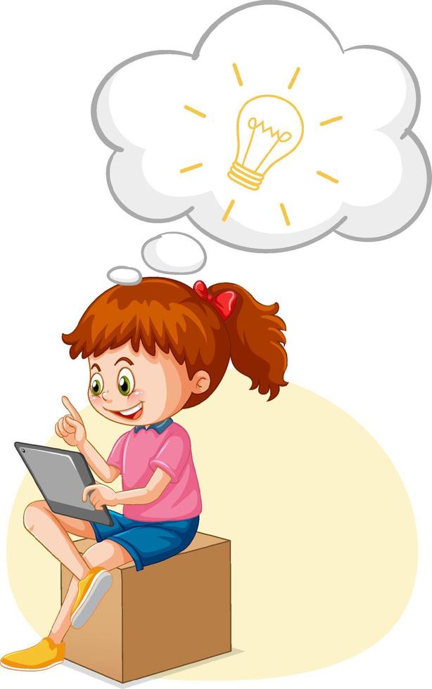 A kid playing iPad with speech bubble vector