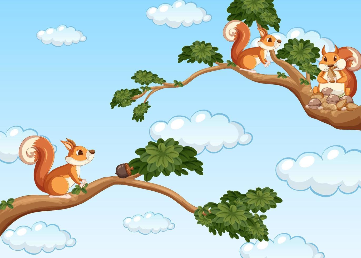 Three squirrels on the branch vector