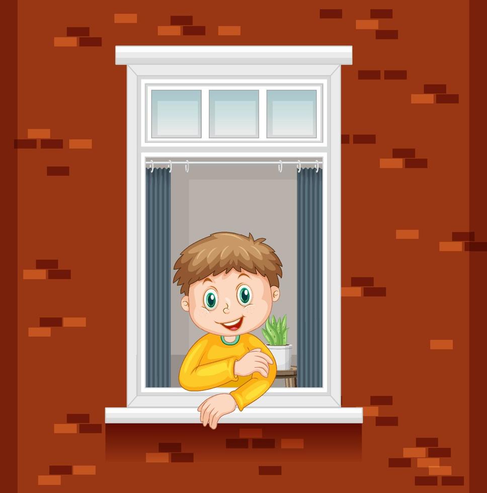 ver a través de la ventana de un personaje de dibujos animados de niño  6583238 Vector en Vecteezy