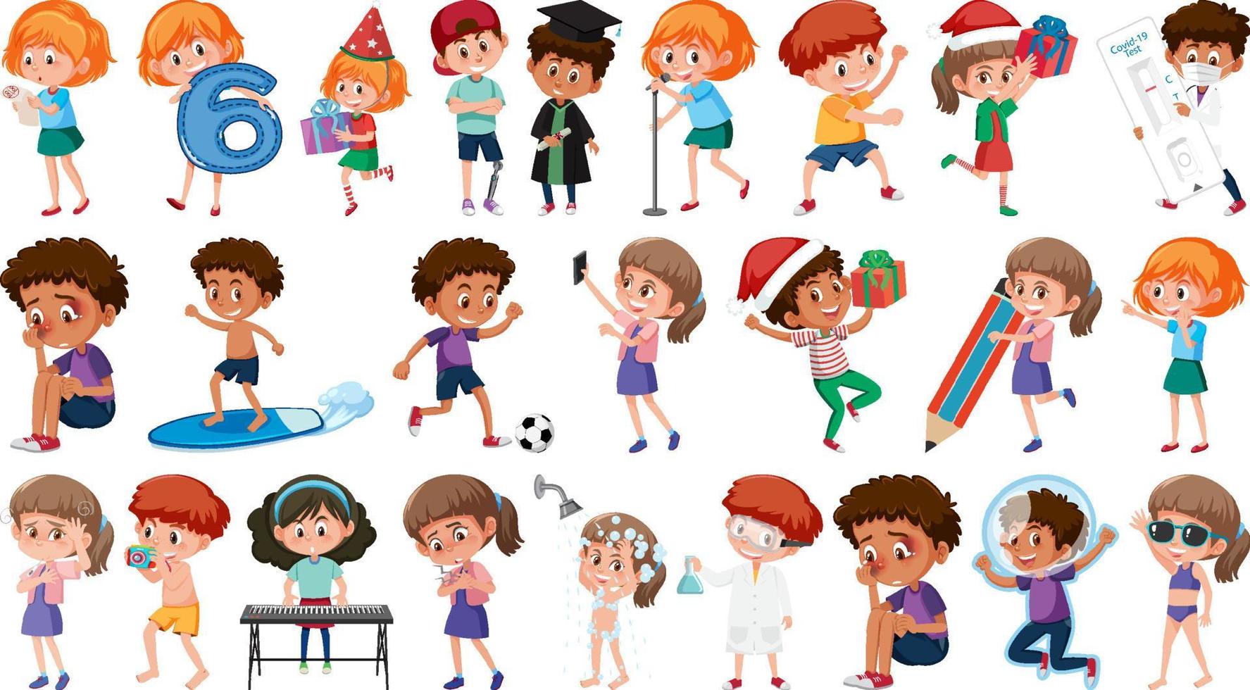 Set of children doing different activities on white background vector