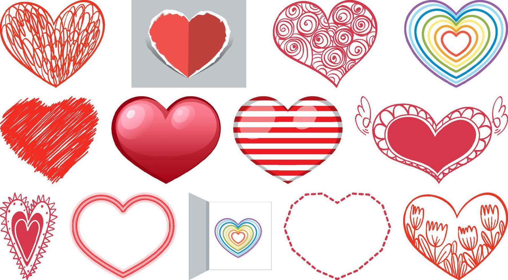 Different style of hearts isolated on white background vector