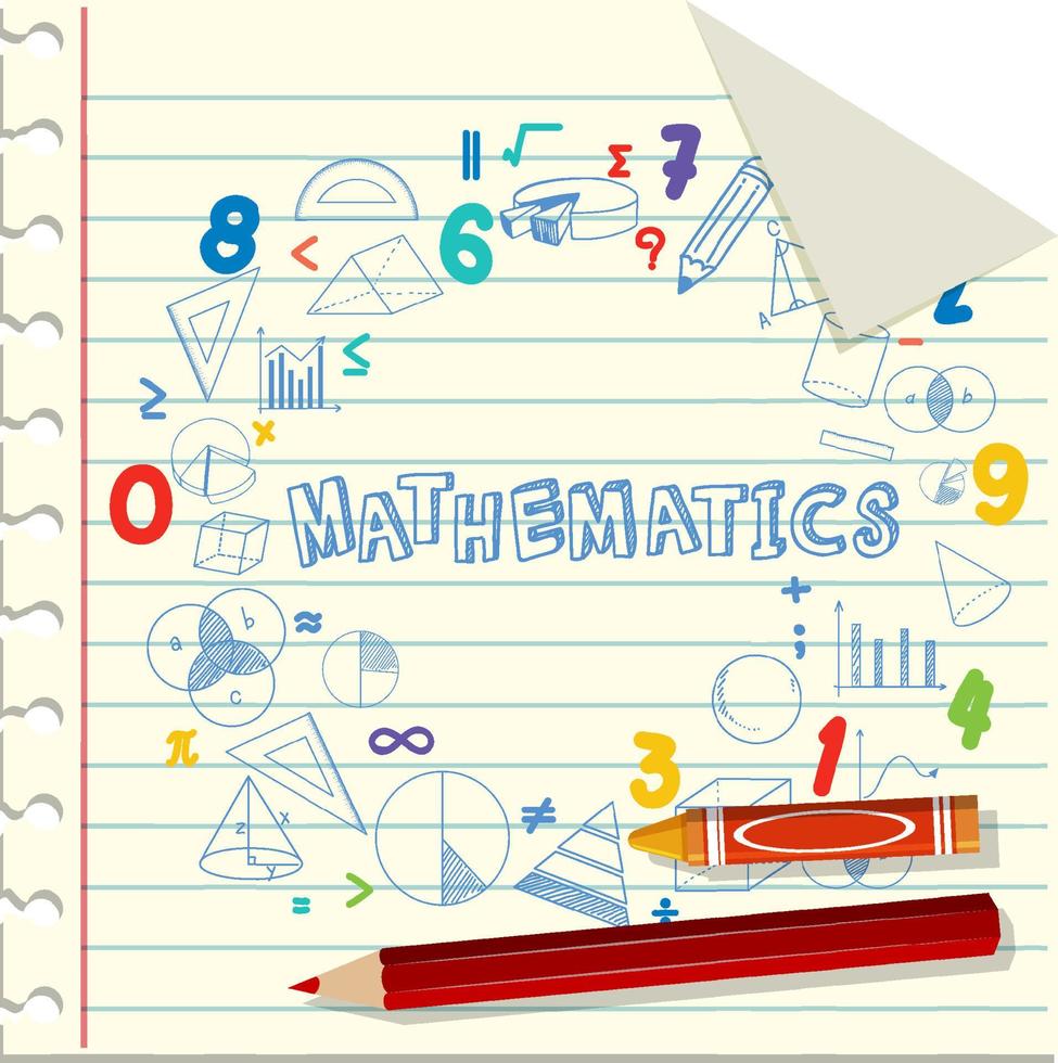 Doodle fórmula matemática con fuente matemática en la página del cuaderno vector