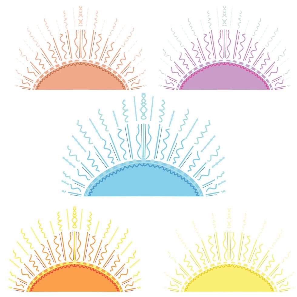 sun linear logo at sunrise or sunset set, vector