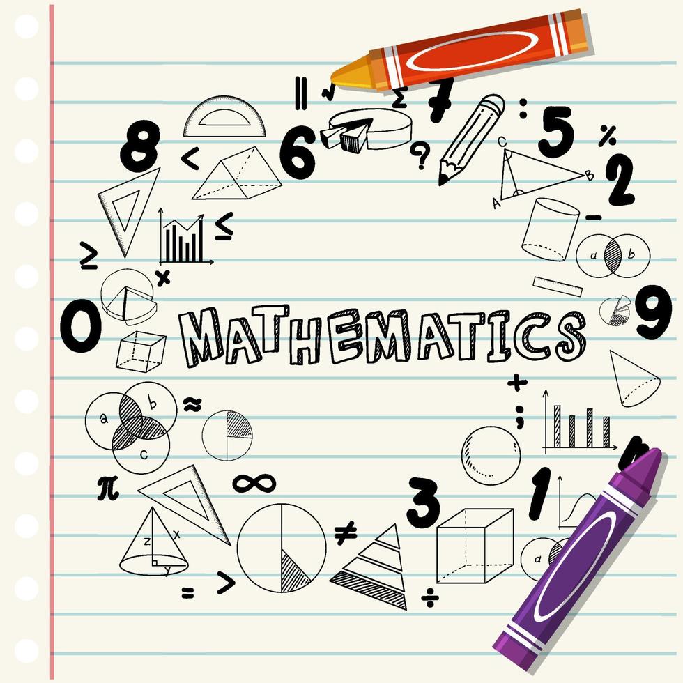 Doodle fórmula matemática con fuente matemática en la página del cuaderno vector