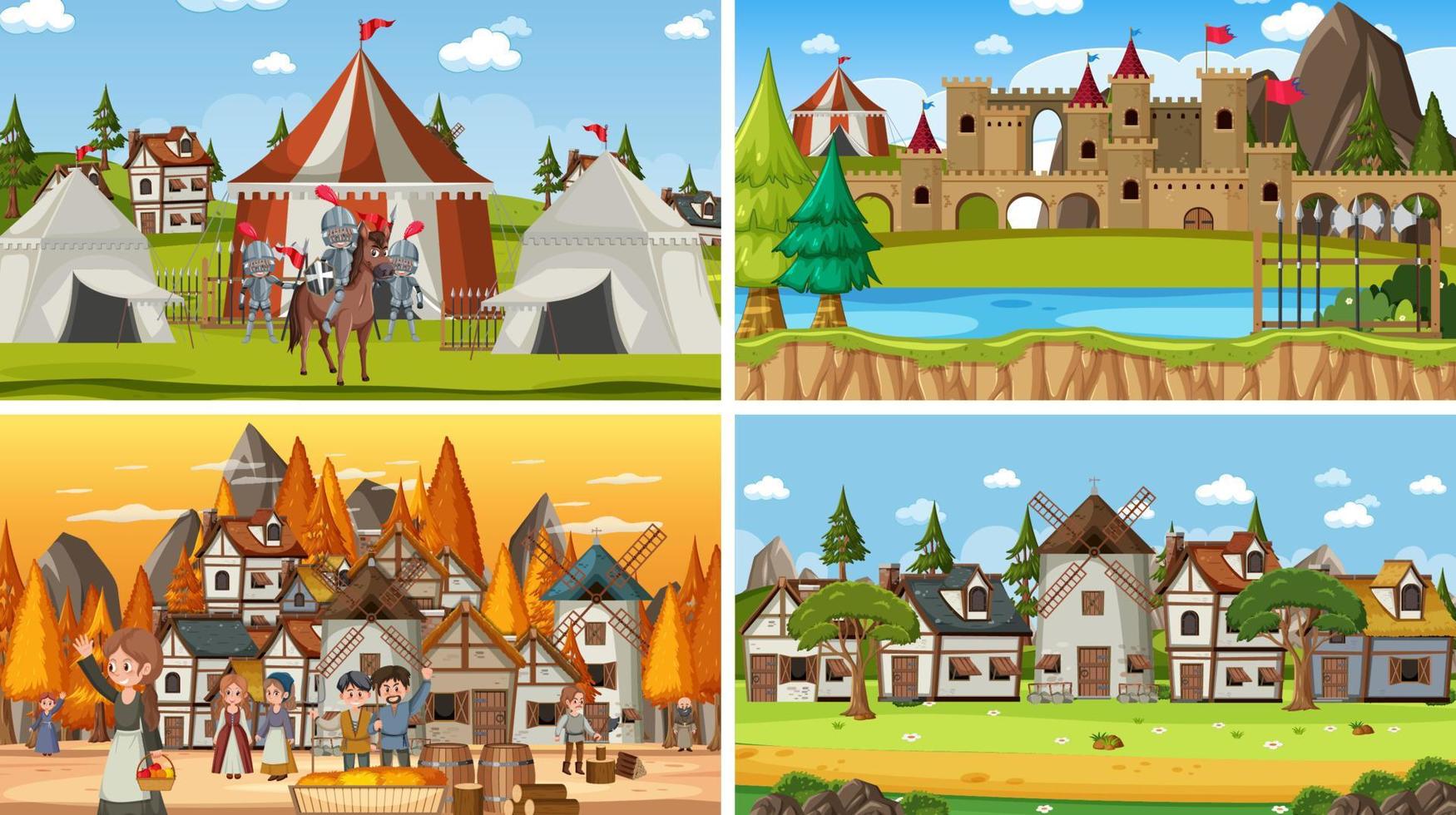 Set of different scene medieval vector