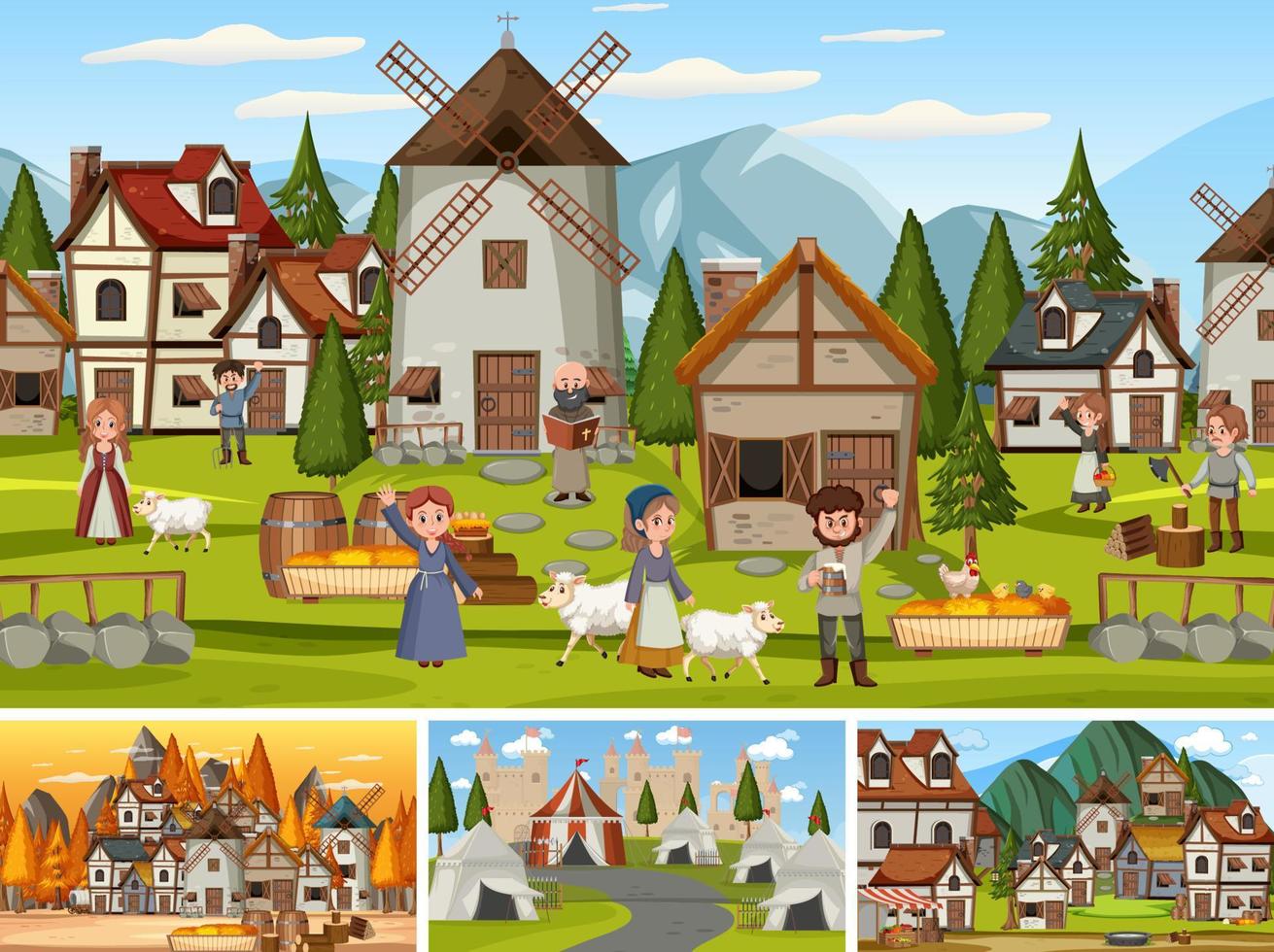 Set of different scene medieval vector