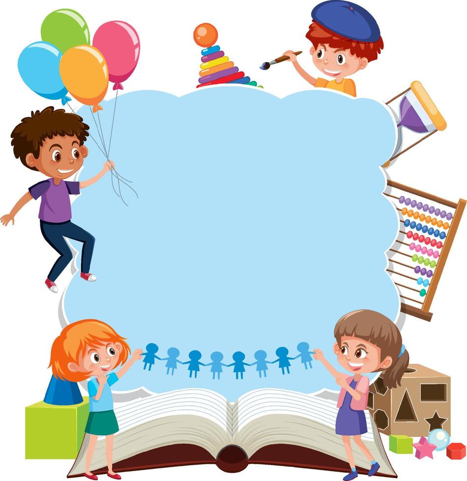 Border template with kids on white background vector