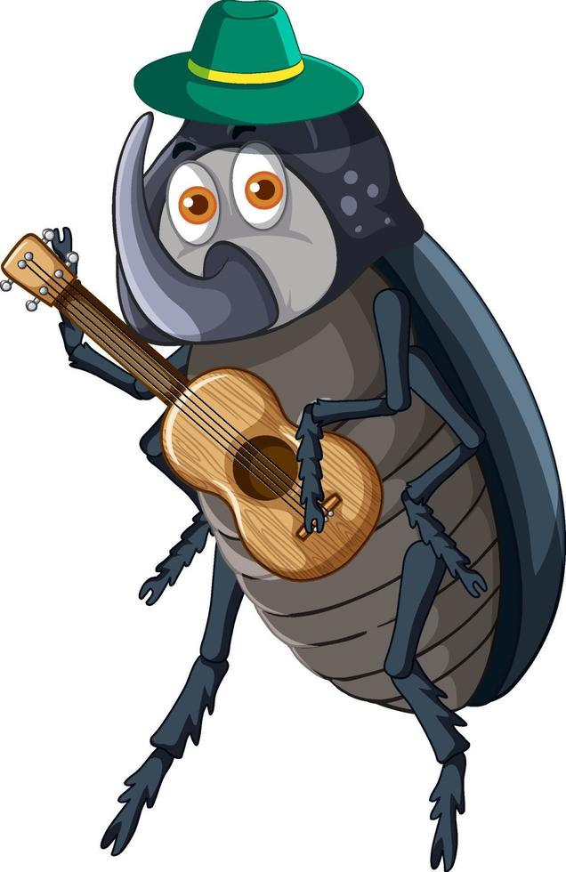 A beetle playing guitar cartoon character vector