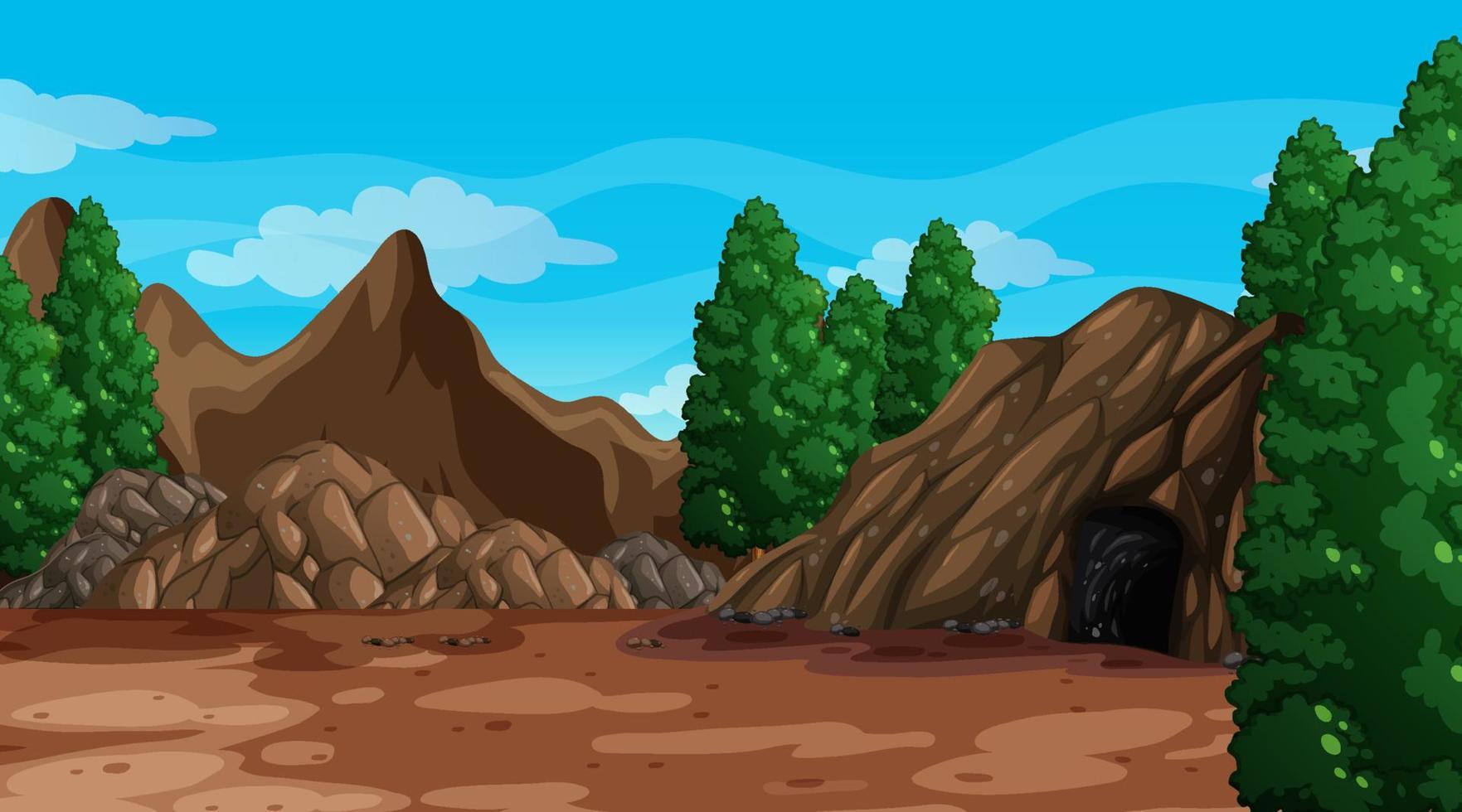 A natural scene landscape with cave vector