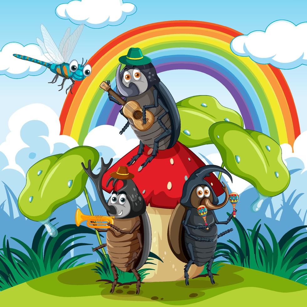 Fantasy forest with cartoon insects vector