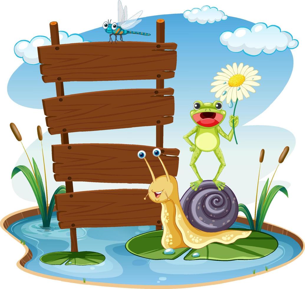 Empty board template with snail and insects vector