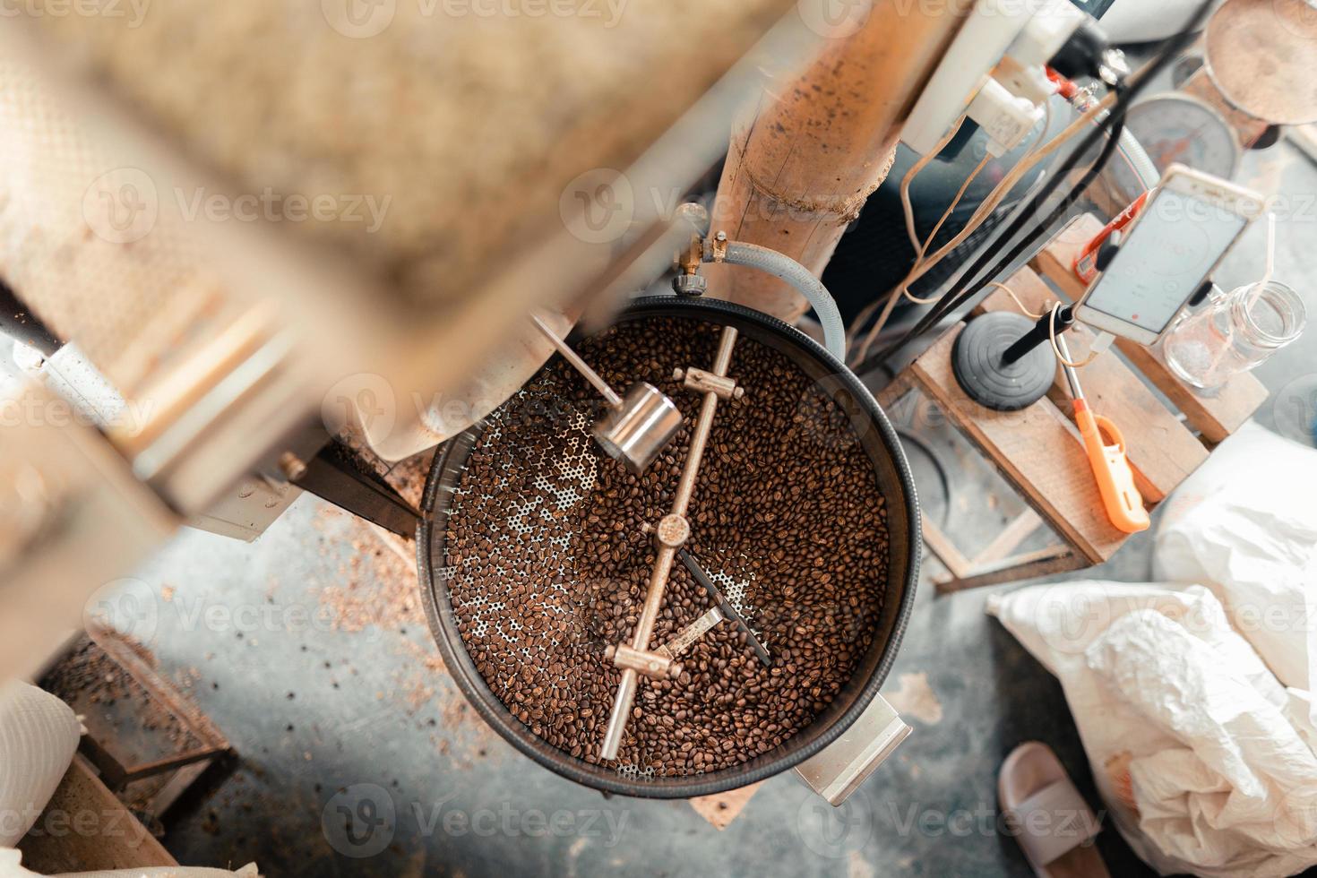 Roasted coffee beans in a cooling machine photo